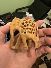 Hand Carved Wooden Elephant Figurine India Vintage Style 3in picture