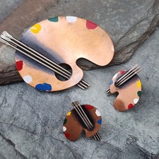 Vintage Rebajes Copper Artist's Painting Palette Enameled Brooch & Earrings Set picture
