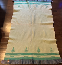 Vtg Warmbilt Lifetime Blanket Minnesota Wool Green Trees Stripe 44X70 Throw picture