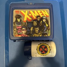 New/Vintage 1994 X-MEN Marvel THERMOS Plastic Lunch Box + Original Thermos.   picture