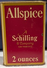Vintage 1933 Schilling Allspice 2 Oz Spice Tin Red Gold Kitchen - 1193 picture