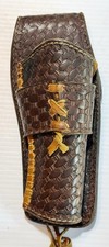 Vintage Handcrafted Leather Gun Holster Hand Tooled Basketweave Western 10