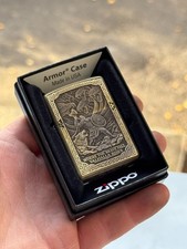 Zippo Armor Antique Brass Viking Engraved Lighter Norse Mythology picture