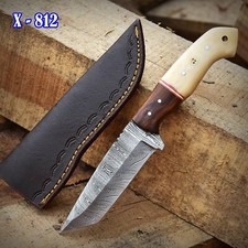 9” Real Damascus Fixed Blade Skinner Knife - Tanto Sports Knife picture