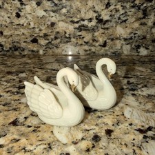 Lenox Swan Figurine Gold Accent Cake Topper Place Card Holder VTG Porcelain X2 picture