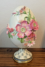MACKENZIE CHILDS Touch of Pink Flower Floral Pedestal Egg Figurine  - 12.5