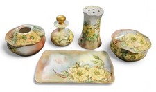 Antique R.S. Germany Hand-Painted Porcelain 5 Piece Floral Vanity Dresser Set  picture