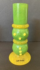Vintage C.A.G. Karolina Art Glass Candleholder Green Yellow Snowman Czech 6” picture