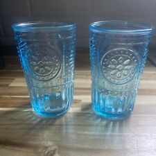 Bormioli Rocco Romantic Glass Drinking Tumbler Set Of 2- Light Blue Italy picture