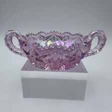 L.E. Smith Pink Stars Fans Iridescent Carnival Glass Two-Handled Nappy Dish 212 picture