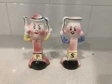 Vintage Japan Ceramic Anthropomorphic Pitcher & Teapot Salt & Pepper Shakers 2pc picture