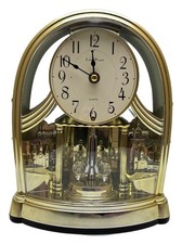 Lou Picard Quartz Anniversary Mantel Clock Gold Tone Arch Rotating Pendulum picture