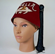 VINTAGE HELLA TEMPLE MASONIC JEWELED FEZ BY HARRY M. OSERS CO. WITH STORAGE BAG picture