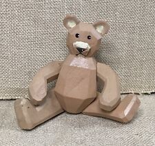 Small Jointed Wood Bear Figurine Hand Carved Geometric Edges Rustic Cottagecore picture