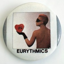 Vintage '84 EURYTHMICS button licensed pin Sweet Dreams badge Annie Lennox 1.25