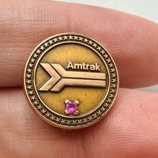 Amtrak Railroad Employee Service Lapel Pin Pink Stone Award Vintage 1/10 10k GF picture