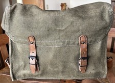 Vintage Converted 1950s French Military Canvas Leather Satchel Bag Khaki Green picture