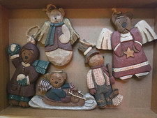 Vtg 1990–92 Investment Collection Hand Carved Wood Boyd's Bears Xmas Ornaments picture