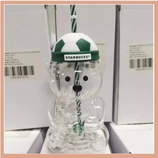 New Starbucks 2026 Bearista Bear 20oz Glass Straw Cup with Football Cap Lid picture