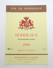 Vintage 1989 Vin de Bordeaux Wine Label Les Coteaux d'Albret France picture