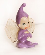 50's Purple Fairy Ceramic Figurine Japan Mesh Wings Elf Pixie Girl RARE vintage picture
