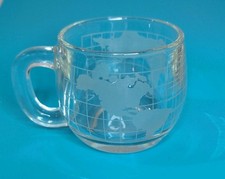 Vintage The Nestle Co. Nescafe Clear Etched Glass Globe World Coffee Mug 8oz picture