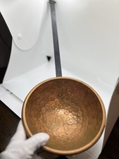 Vtg Hammered Copper Ladle Bowl 7 3/4 in Diam with 14 in Wrought Iron Handle picture