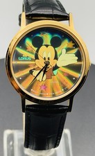 Vintage Disney Watch 35mm Lorus Mickey Mouse Hologram Gold Quartz Black Band picture
