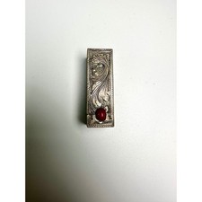 Vintage Italian 800 Silver Etched Lipstick Case Holder with Mirror Red Cabochon picture