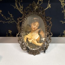 Vtg Italian Brass Rococo Frame With Print picture