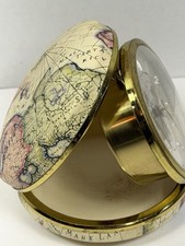 Vtg Florn German Alarm Watch Travel Clock Gold Toned World Map Works Loose Hinge picture
