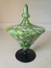 Rare Vintage MCM Czech Glass Lidded Candy Dish Compote Splatter Art Glass  picture