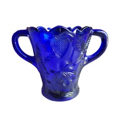MOSSER OHIO Large Spooner Cobalt Blue Pressed Glass Inverted Strawberry Design O picture