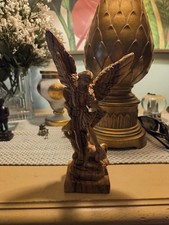 Vintage Hand Carved Wooden St Michael Archangel Statue Satan's Defeat  picture