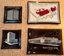 Lot of 4 Vintage Mid-Century Modern Advertising Glass Ashtrays picture