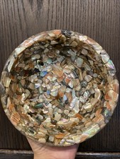 Vintage Groovy MCM Retro Genuine Abalone Shell Pieces Lucite Resin Decor Bowl picture