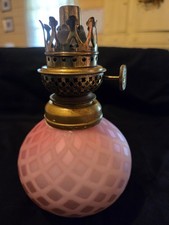 Antique Victorian  P&A Mfg Co Victor Pink Quilted Satin Glass Oil Lamp Base 7