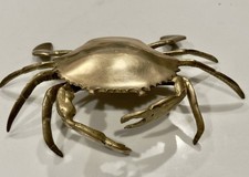 Vtg MCM 70s Genuine Brass Crab Ashtray Trinket box Paperweight picture