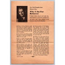 1952 Senator Paul Douglas Tells Why I Am For Kefauver Campaign Flyer Estes picture