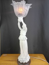 Art Deco Resin Lady Woman Holding Glass Frosted Flame Shade Accent table Lamp  picture