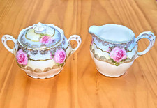 Antique H&C Heinrich Bavaria Hand-Painted Porcelain Creamer & Sugar Bowl Set picture