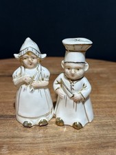 Dutch BAKER & WIFE WHITE& GOLD SALT & PEPPER SHAKERS 2 1/2” Occupied JAPAN picture