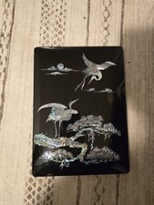Vintage Asian Black Lacquer Wall Hanging Hand Painted Birds Flowers picture