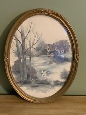 Vintage Oval Ornate Gold Frame by HOMCO Inc. Landscape Swan Lake Scene picture