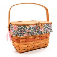 Vtg 1991 LONGABERGER MOTHERS DAY Lid BASKET Purse FLORAL LINER RETIRED picture