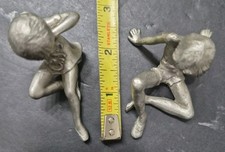 Pewter Figurines Vintage Danford Port, Boy With Dog, Girl Holding Cat Stamped picture