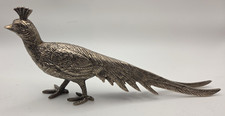 Metal Silver Tone Pheasant made in Italy Figurine Bird VTG 8.5