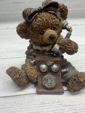 Vintage Resin Bear Figurine Holding Telephone Whimsical Collectible picture