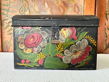 Antique Hand Painted Decorative Tole Tinware Document Box Toleware Domed Lid picture