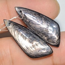 24 Cts Natural Hypersthene Gemstone Matching Set Front Drill Pair 30x10mm #P1763 picture